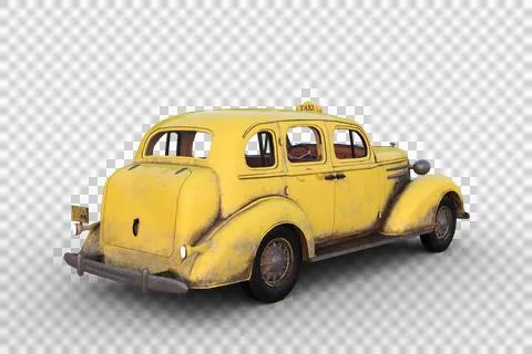 Rear corner perspective view 3D illustration of an old rusty vintage yellow t Stock Illustration