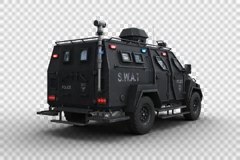 Rear corner view 3D rendering of an armoured police SWAT vehicle isolated on  Stock Illustration