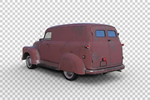 Rear corner view 3D rendering of an old vintage American panel van with faded Illustrazione stock