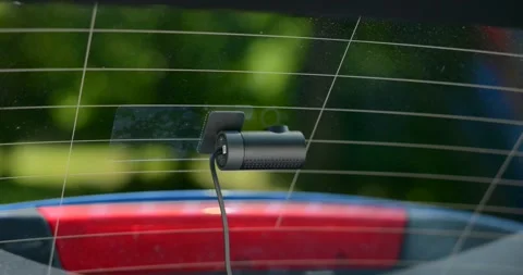 Rear dash cam recording video on a moving car for safety Stock Footage 343930551