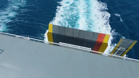 The rear deck of a ferry traveling towards Skopelos, Greece, shows the open ramp Stock Footage 346676368
