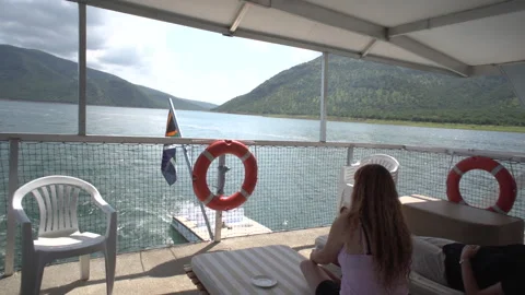 Rear Deck View of Cruise Boat on Scenic South African Lake Stock Footage 338405598