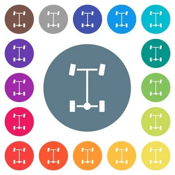 Rear differential flat white icons on round color backgrounds Stock Illustration