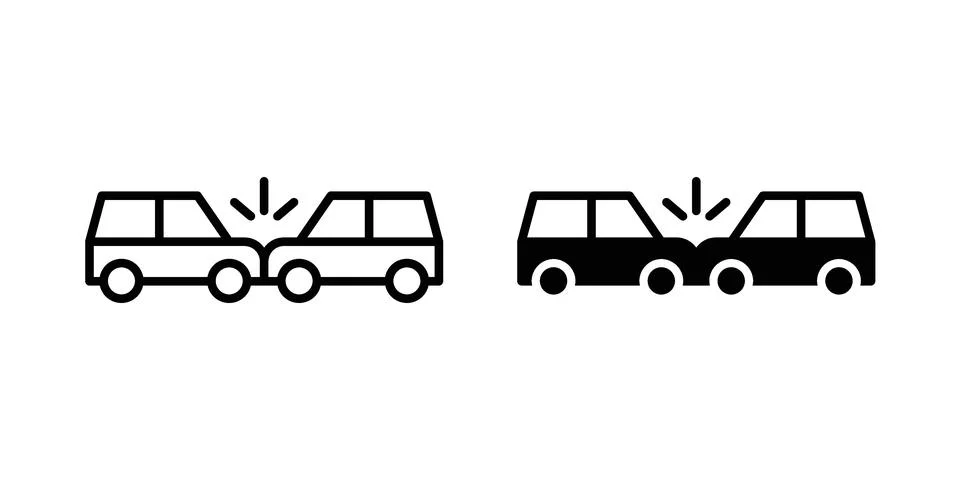 Rear end collision icon linear versions pack on white background Illustrazione stock
