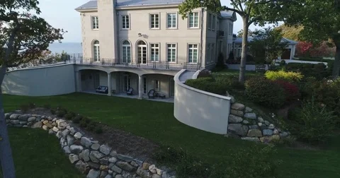 Rear Estate Facade and Circular Formal Garden Stock-Footage 82134874