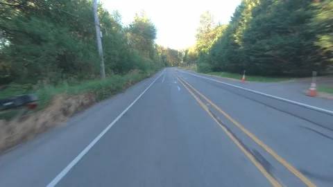 Rear Facing Motion Lapse of Car Driving Down Wooded Road (Desaturated) Stock Footage 246675034
