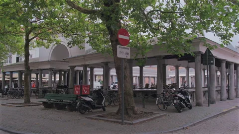 Rear ground level view of Vismarkt or Fish Market, Bruges, Belgium 库存影片 290201485