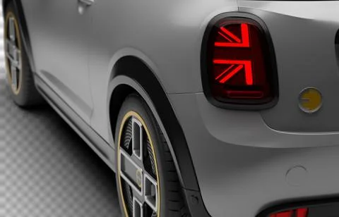 Rear left partial view from back of Mini Cooper SE Electric 2025 on transpa.. Stock Illustration