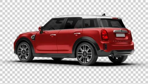 Rear left side of Mini Cooper Countryman 2025 in red with sleek lights and .. Stock Illustration