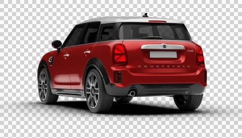 Rear left side of Mini Cooper Countryman 2025 in red with sleek lights and .. Stock Illustration