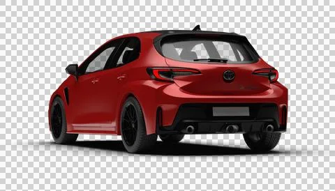 Rear left side perspective of red Toyota Corolla GR 2025 model with transpa.. Illustrazione stock