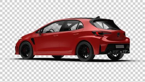 Rear left side perspective of red Toyota Corolla GR 2025 model with transpa.. Illustrazione stock
