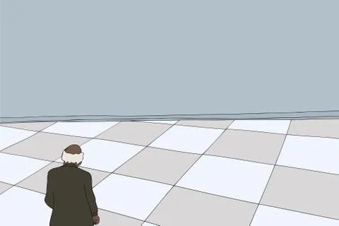 Rear of Man in Empty Room Stock Illustration