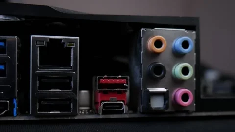 Rear panel of the motherboard Stock Footage 193742815