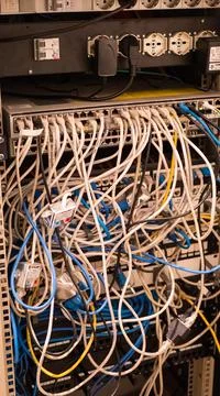 Rear panel of the server with many interfaces. Foto stock