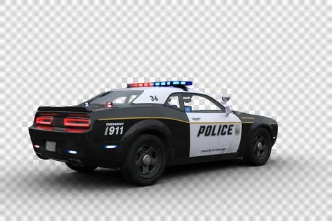 Rear perspective 3D rendering of a black and white american police car isolat Stock Illustration