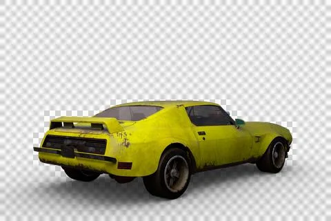 Rear perspective 3D rendering of an old yellow retro American muscle car isol Stock Illustration