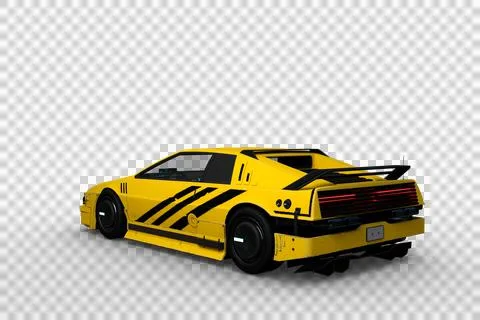 Rear perspective 3D rendering of a yellow and black cyberpunk style futuristi Stock Illustration