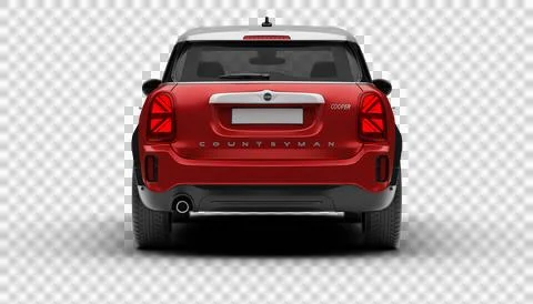 Rear perspective of red Mini Cooper Countryman 2025, showing taillights, ba.. Stock Illustration