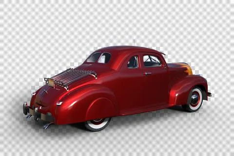 Rear perspective view 3D illustration of a customised old vintage American ca Stock Illustration