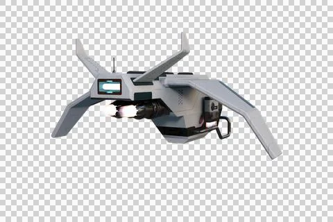 Rear perspective view 3D rendering of a futuristic science fiction drone in f Stock Illustration