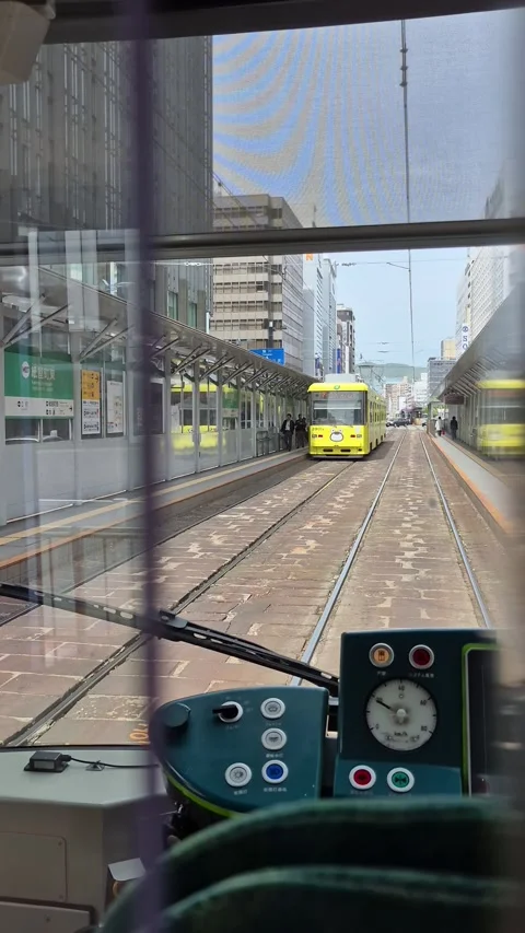 Rear point of view from inside a Hiroshima streetcar Stock-Footage 338314403