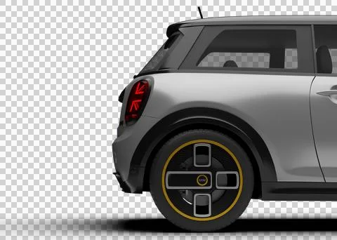 Rear right half-side render of gray Mini Cooper SE Electric 2025 shown on t.. Stock Illustration