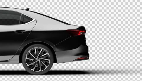 Rear right half view of dark grey Skoda Superb 2024 model isolated on trans.. Stock Photos