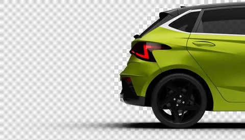 Rear right side view of green Hyundai i20 2024 isolated on transparent back.. Stock Illustration