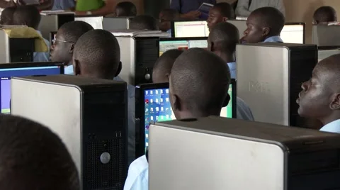 Rear Side view of African students at computer lab of school - Education Africa 스톡 동영상 58974692