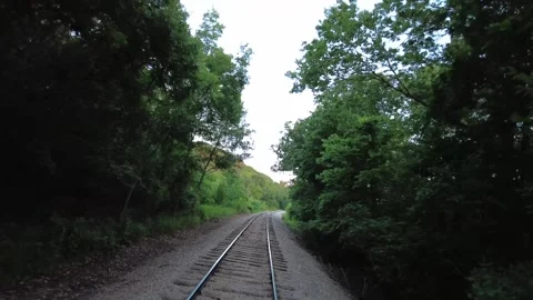 Rear of train view moving down the rail Stock Footage 244342454