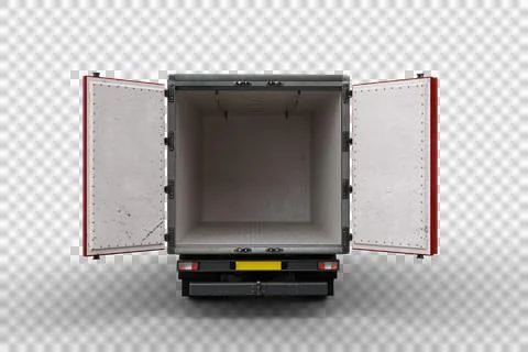 Rear view 3D illustration of an empty light commercial truck with back doors  Stock Illustration