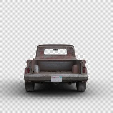 Rear view 3D rendering ofl an old rusty vintage red pickup truck isolated on  Stock Illustration