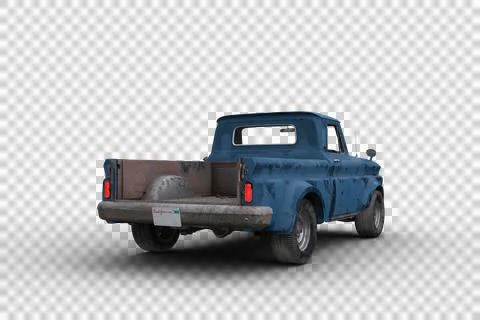 Rear view 3D rendering of an old dusty vintage blue pickup truck isolated on  Stock Illustration