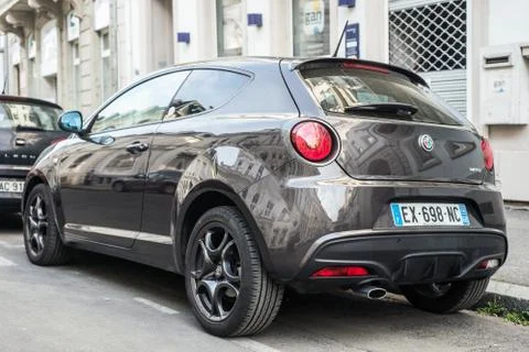Rear view of Alfa Romeo Mito car parked in the street Stock Photos