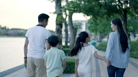 Walking Asian Family