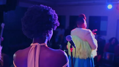Rear view of backup singer during live performance Stock Footage 183802081