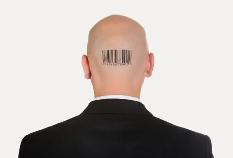 Rear view of bald head with barcode on its back Stock Photos