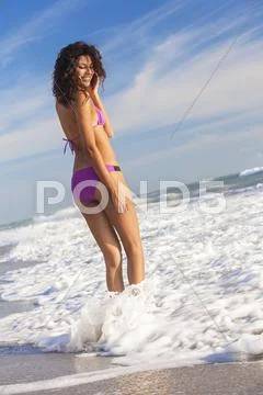 Rear view beautiful bikini woman at beach Stock Photos