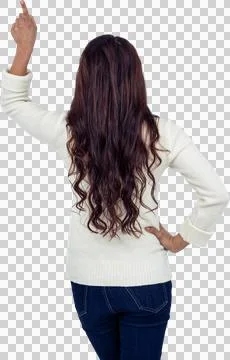 Rear view of brunette pointing up Stock Illustration