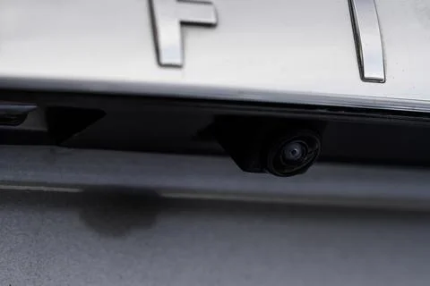 Rear view camera. Modern car rear view camera close up. Parking assistance. Stock Photos