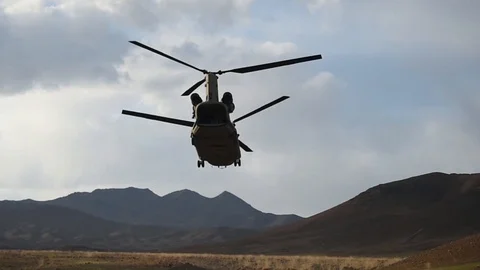 Rear view of CH-47 Chinook in flight  Stock Footage 87206142
