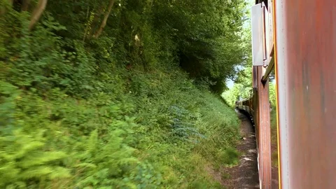 Rear view classic steam train carriages in countryside Stock Footage 80286417
