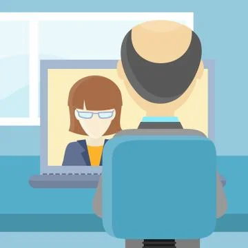 Rear View Closeup of a Man on the Computer Illustrazione stock