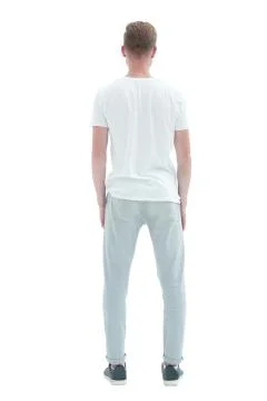 Rear view . confident guy looking at blank screen . Stock Photos