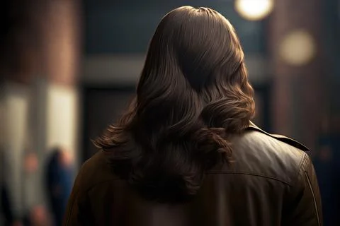 Rear view of dark brown long hair of a young man, ai generated Stock Illustration