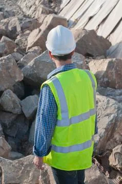 Rear view of engineer in construction site Stock Photos