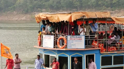 Rear view of a ferry, all passengers on a standing ovation Stock Footage 224081659