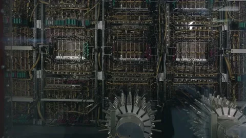 Rear view of first generation supercomputer. Steadicam shot Stock Footage 136647488
