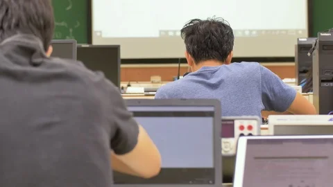 Rear View: Group of thai students work working on a computer programming Stock Footage 115921831